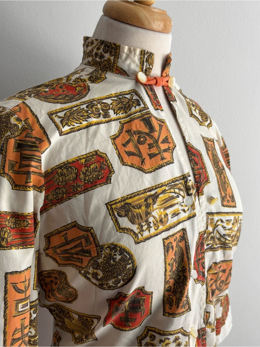 Vintage 1950s Novelty Print Collar Cotton Blouse / S M - Picture 5 of 15